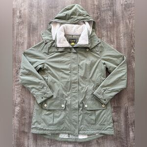 Cabela's Sage Green Hooded Parka Jacket with Sherpa Hood Quilted Lining Size XL